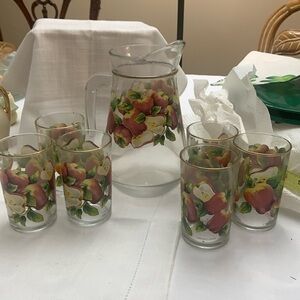 Vintage KMC/Kig Apple Design Pitcher & 6 Glasses set from Indonesia
